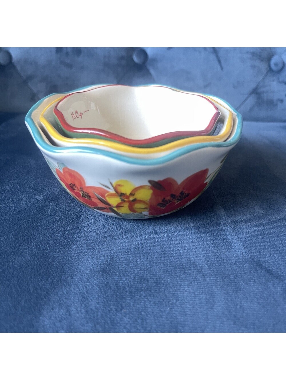 The Pioneer Woman  Measuring Cups Nesting Bowls Floral Polka Dot 3 Pc SET cup